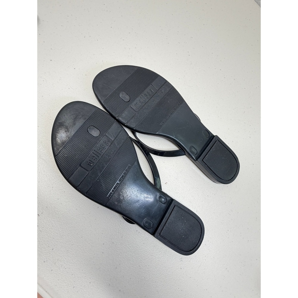 Melissa Querida Black Jelly Flip Flop Sandals Pink Flower US 8 BRA 37 - Picture 6 of 8